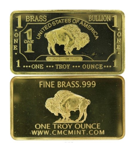 1 oz One Troy Ounce USA American Buffalo .999 Fine Brass Bullion Bar - Picture 2 of 9