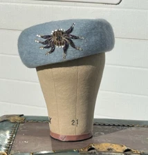 Glenover, Henry Pollak, Blue Beaver Felt Pill Box Vintage Hat & Brooch - 1 Owner