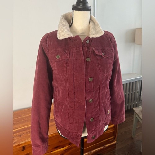Carhartt Corduroy Sherpa Lined Jacket Small (4-6) Burgundy Maroon