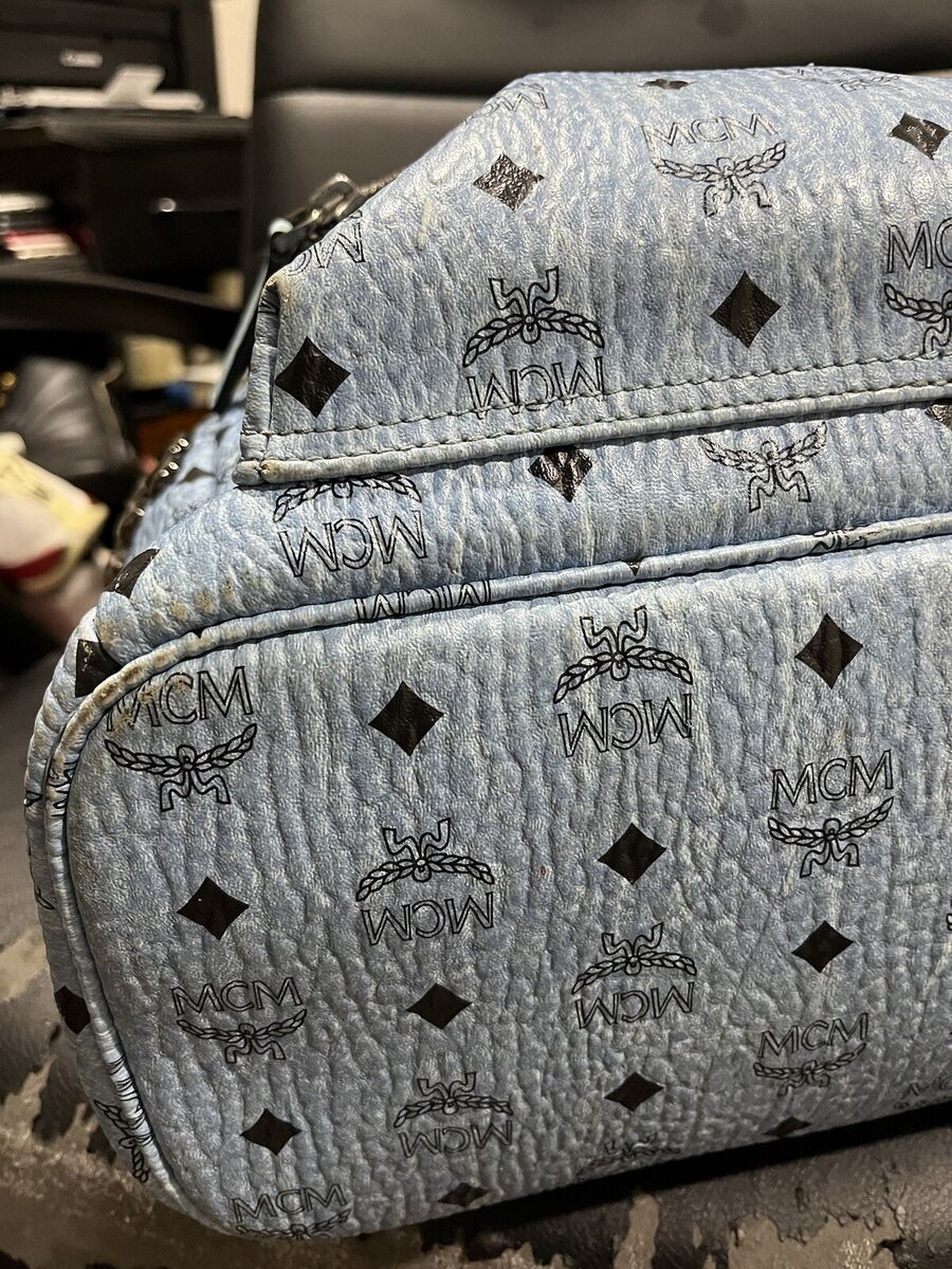 MCM Rucksack Logo Studded Leather Unisex Backpack Light Blue MCM Rucksack Logo Studded Leather Unisex Backpack Light Blue