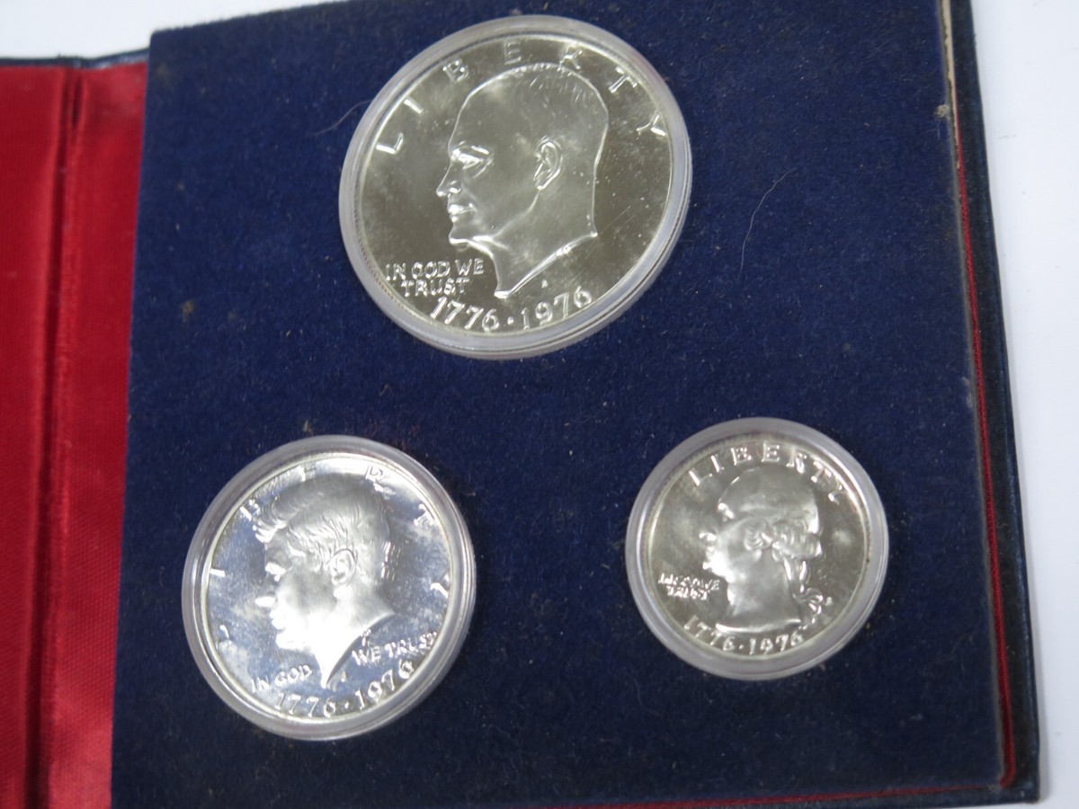 1776-1976 US Mint Bicentennial Silver Proof Set - - 3 Coins. OGP