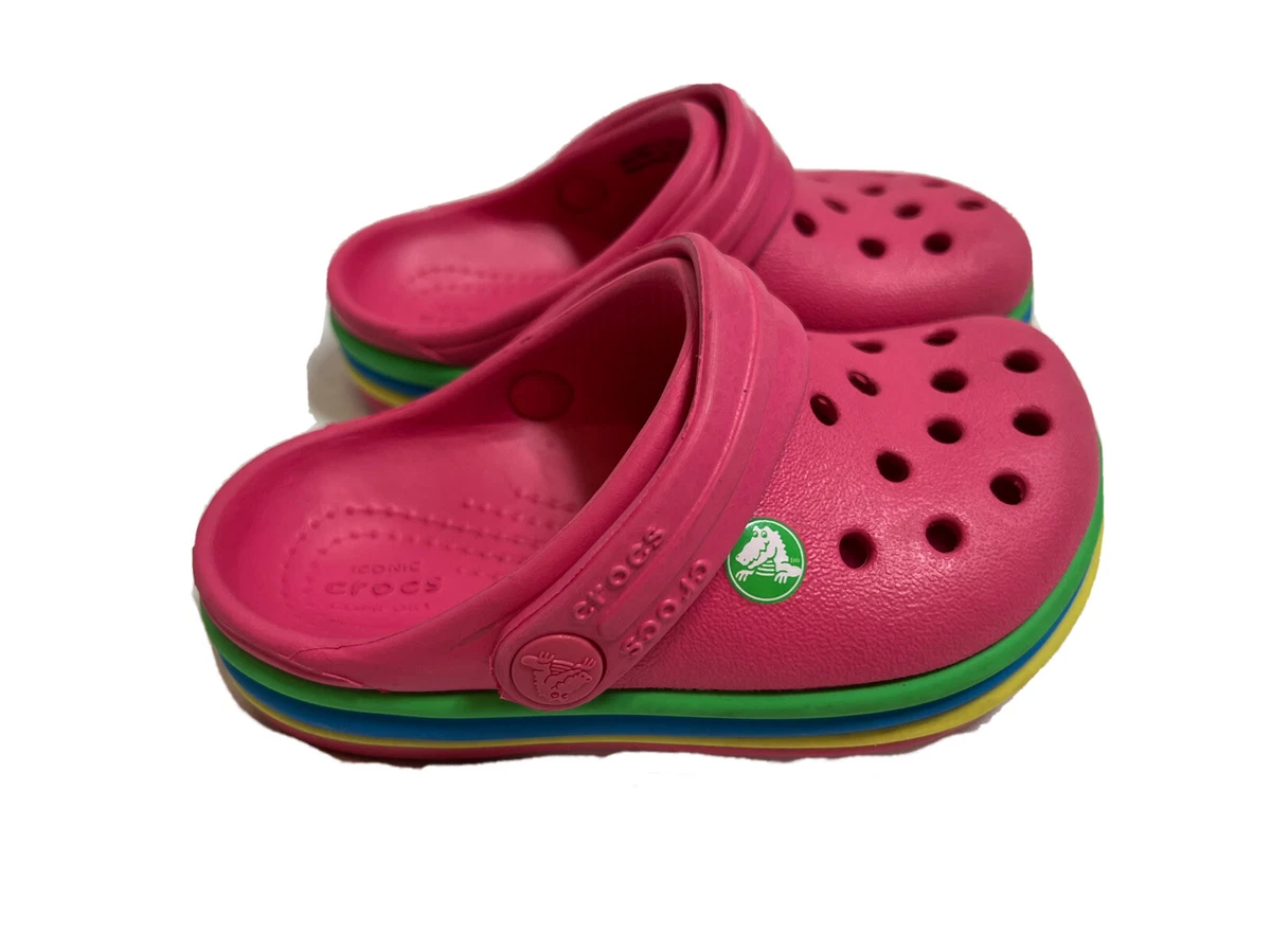 Crocs Ciabatta Paradise Pink Rainbow Band Retired Size C 6 Slip On Toddler Child