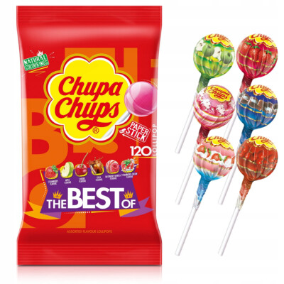 Chupa Chups The BEST OF Lollipops - 6 Flavors - 120 pcs Bag 1.44 kg / 50.93oz