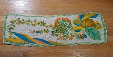 Vintage Scarf Rectangle Green Yellow Orange Gold White 13" x 40" Semi Sheer Long