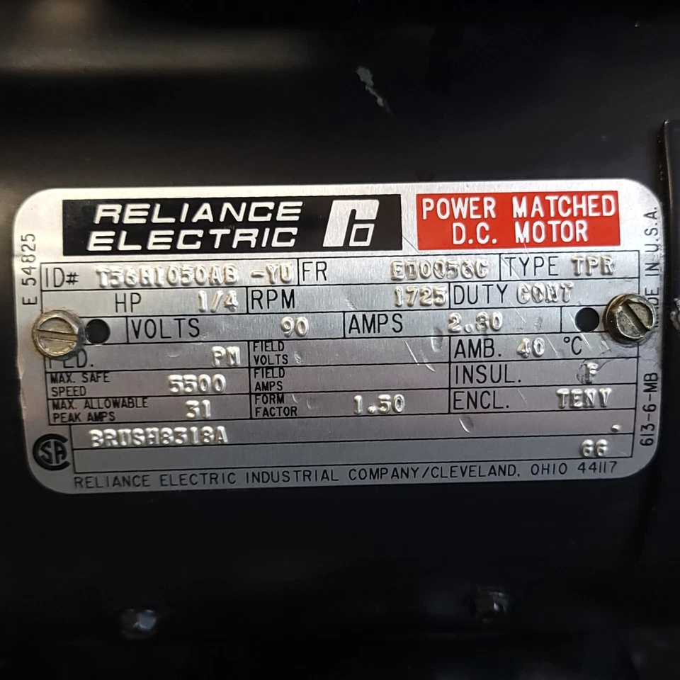 Reliance Electric - T56H1050AB-YU - 1/4 HP DC Motor & Boston Gear - F713-15-B5-C - Image 4 of 4