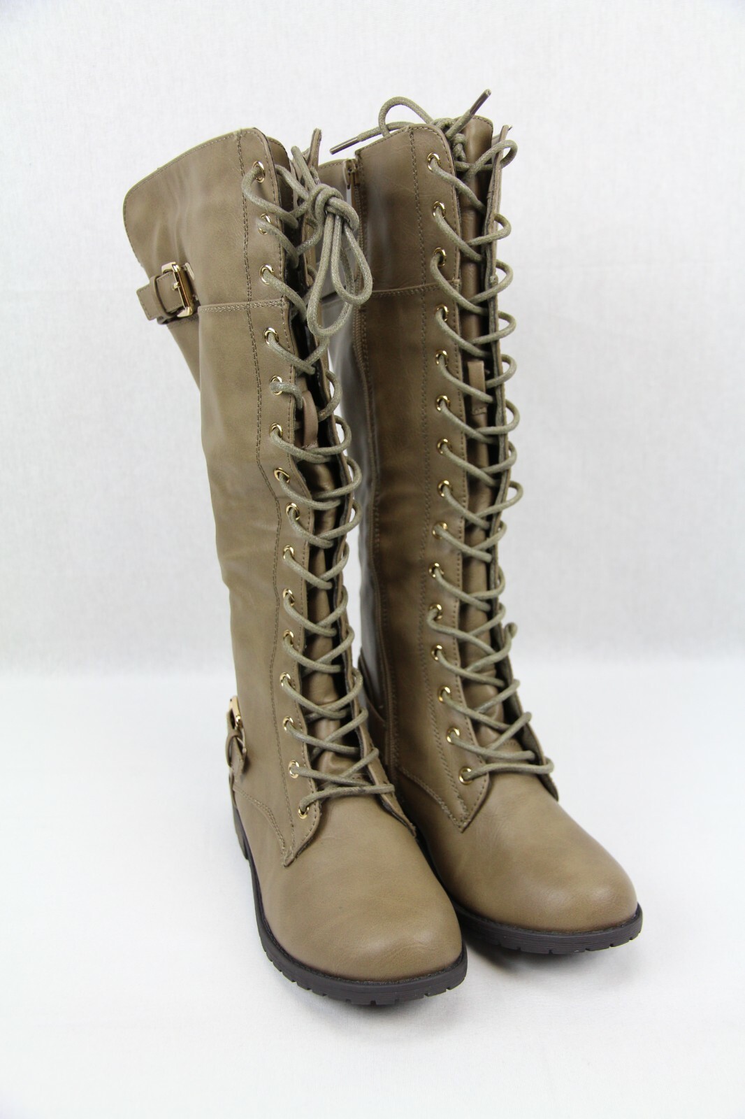 Taupe Lace Up Boots with Side Zip 