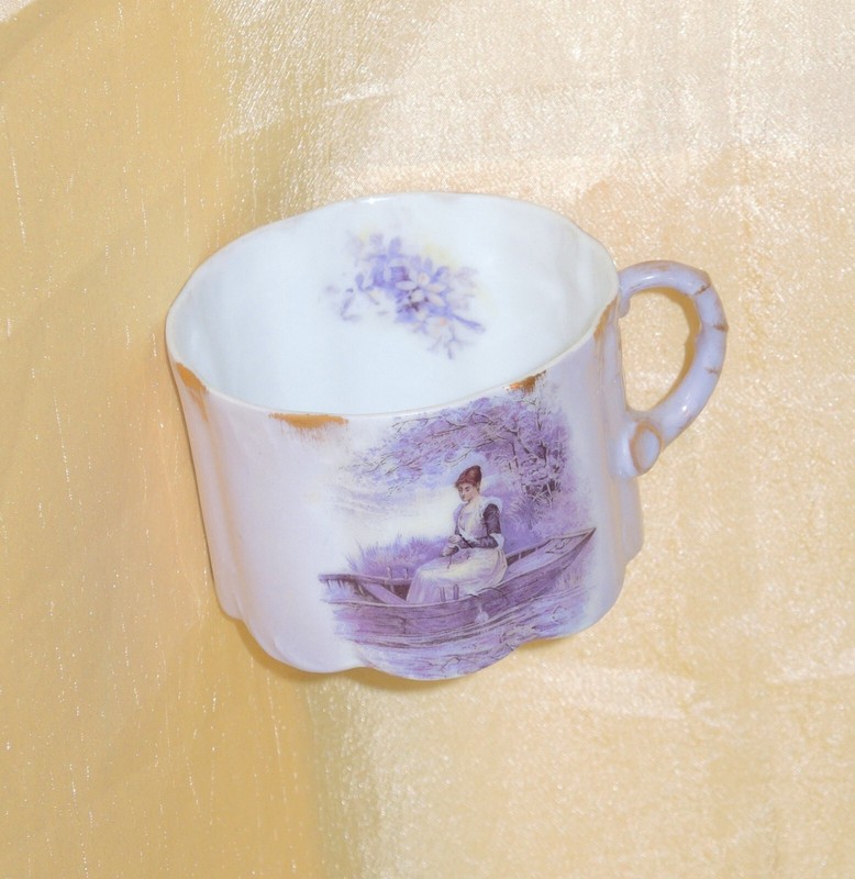 ca. 1896 RC Rosenthal Monbijou Rare Helios Germany Demitasse Cup ~ Girl in Boat