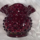 FENTON VTG Glass Vase Crimped & Ruffled Hobnail Amberina -  Orange Red