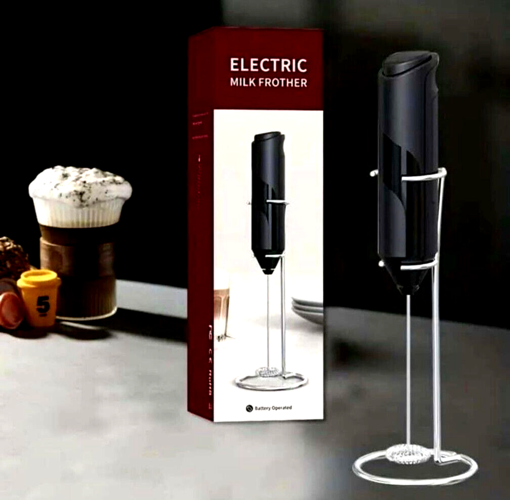Milk Frother Handheld Battery Operated Whisk Foam Maker For Coffee With Stand