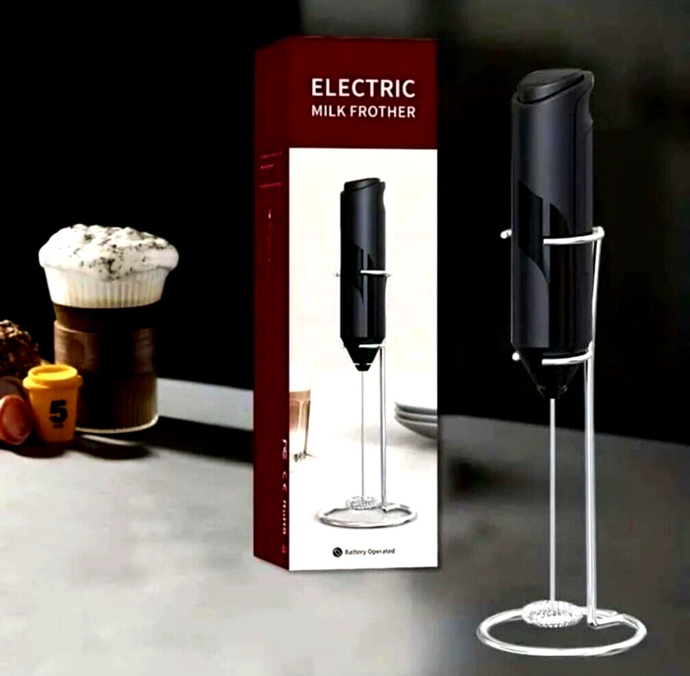 Milk Frother Handheld Battery Operated Whisk Foam Maker For Coffee With Stand
