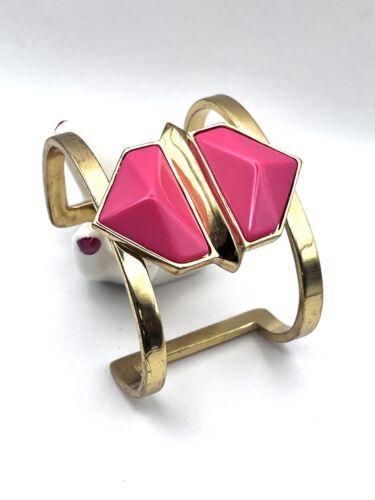 SIGNED VINCE CAMUTO HUGE CHUNKY PINK RHINESTONE BANGLE CUFF BRACELET WIDE