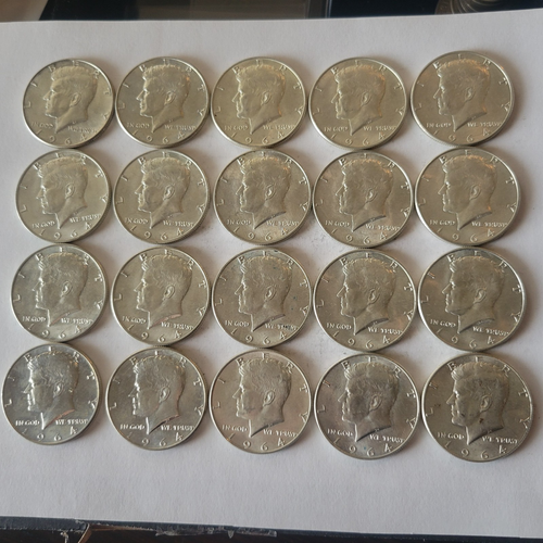 1964-P+D KENNEDY 50c Half Dollar Silver BUnc 20-COIN Lot ~ High Grade BU Roll ~