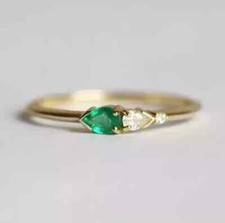 2Ct Pear Cut Lab Created Green Emerald Wedding Ring 14K Yellow Gold Plated