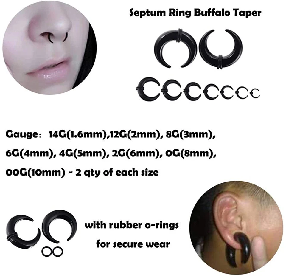 16PC Acrylic Buffalo Taper Stretching Kit C Shaped Pincher Septum Ring Ear Gauge - Image 4 of 4