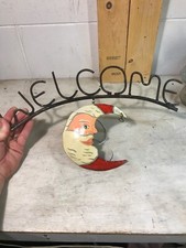 Vintage Handmade Holiday Christmas Santa Claus Welcome Sign Home Business