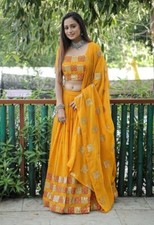 Yellow Georgette Semi Stitched Lehenga For Weddings  Haldi By Aarshi Fashions