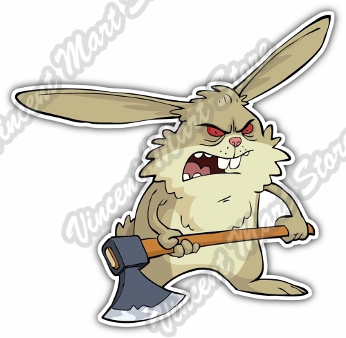 Angry Rabbit Axe Funny Cartoon Joke Gift Car Bumper Vinyl Sticker Decal ...
