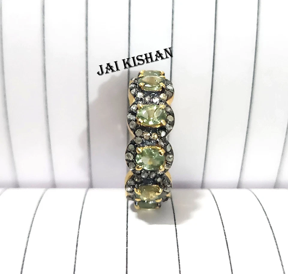 Verde Zaffiro Gemma 925 Argento Sterling Diamante Fascia Anello Eternity US 6 - Immagine 3 di 4