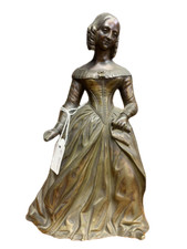 Antica scultura bronzo massiccio in patina dama con lettera epoca XIX secolo