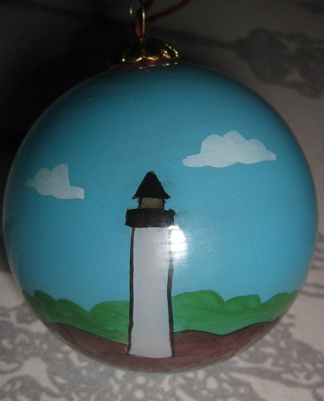 Lighthouse INSIDE HAND PAINTED Glass CHRISTMAS Ball Ornament MIB