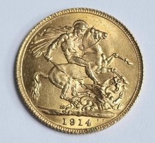 1914 George V. Gold Full Sovereign Coin 22 Carat Yellow Gold