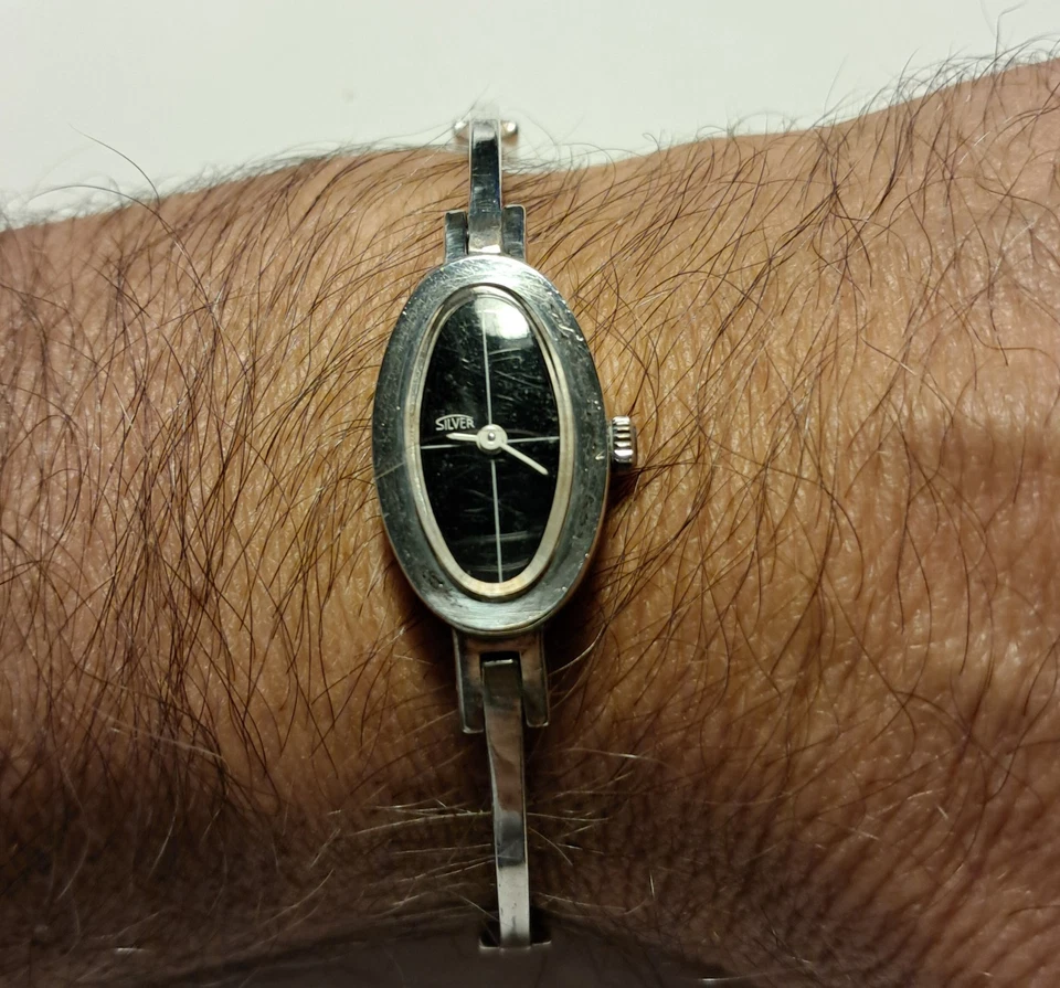 Bellissimo orologio bracciale da donna, argento 800 , meccanico a carica manuale - Immagine 4 di 4