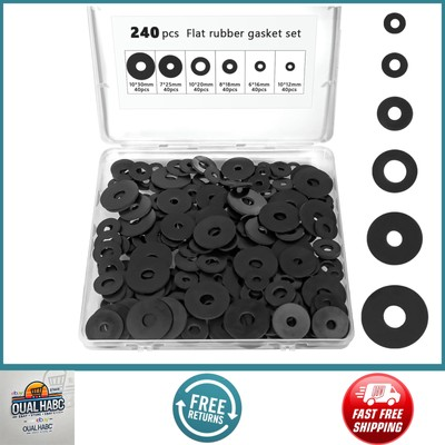 #ad 240 Pcs Rubber Washers Assortment Kit 6 Sizes Black Gasket for Plumbing amp; Auto $13.99