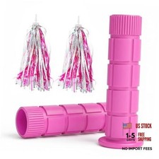 Bike Handlebar Grips, for Kids Girls Boys Pink with Pink Silver Streamers