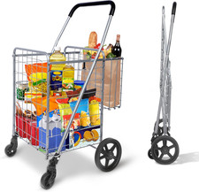 Whitmor Utility Folding Shopping Cart, 115L Heavy Duty Grocery Cart with Double
