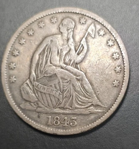 1843 Seated Liberty Half Dollar. MUST SEE THE BU++  TONED & LUSTROUS SURFACES!