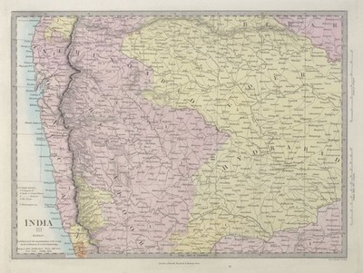 BRITISCH INDIEN Bombay Mumbai Maharashtra Telangana Goa Hyderabad. SDUK 1857 Karte