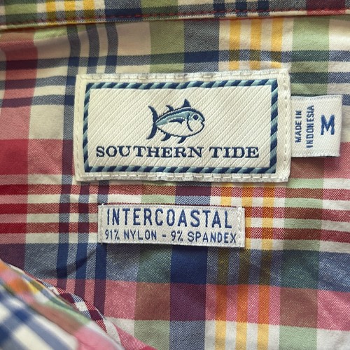 Southern Tide Shirt Mens Medium Plaid Intercoastal Short Sleeve Stretch Outdoors - Picture 3 of 7