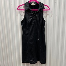 Dawn Joy Vintage 90s Black Faux Leather Sleeveless Dress, Made in USA, Size 7/8R