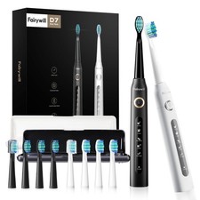 Fairywill 2x Sonic Electric Toothbrush Rechargeable w/ 8 Brushes Head Trave Case