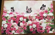 NEW Indoor Floral Door Mat, Roses Tulips  Butterflies, Pink 23.6x35.4, Nonslip