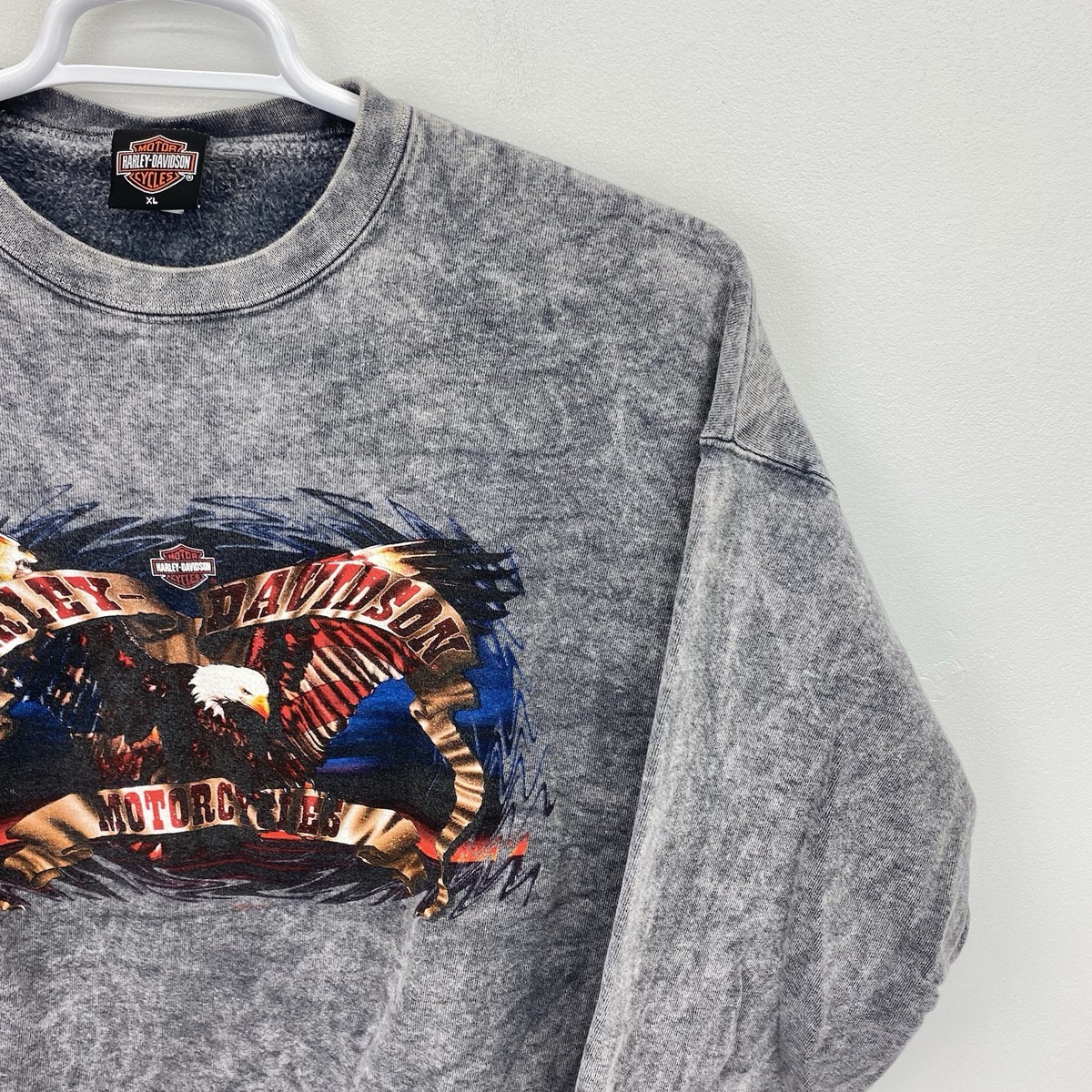 Vintage Harley Davidson Sweatshirt Men XL Made USA 90s Eagle Flag