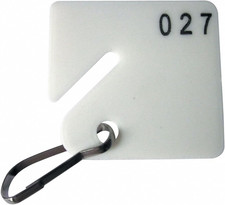 1-1/2" x 1-5/8" Square-Slotted Key Tag Numbered 1 to 100, White PK100