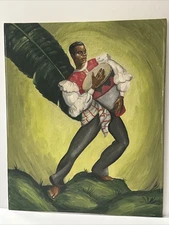 MID CENTURY BLACK PAINTING PORTRAIT CUBA CUBAN CUBANO CARRIBEAN SIGNED ANTIQUE