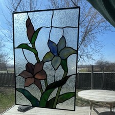 Lily Flowers Stained Glass Hanging Window Panel Multicolor Arts