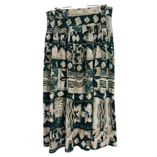 FRITZI California Vintage Y2K Green Tan Hawaiian Polyester Blend Midi Skirt L