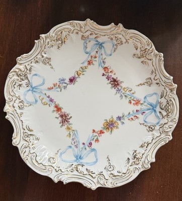 JPL Limoges 1890-1915 Porcelain Dessert Plate With Blue Bows