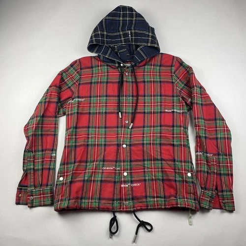 Off-White S/S 2018 Logo Plaid Hooded Flannel Jacket - Size M - LIGHTLY USED - product listing photo