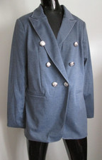 NWT Tahari Size 14 Double Breasted Light Wash Blue Silver Crest Buttons Blazer