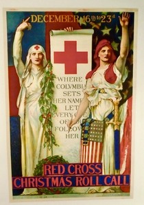 1918/ ORIGINAL WW1 POSTER/ “RED CROSS CHRISTMAS ROLL CALL”/LINEN-BACKED