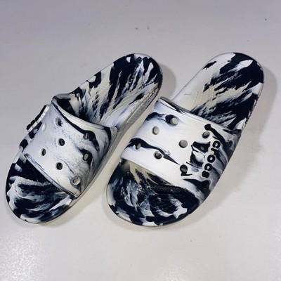 Crocs Classic Marble Black White Slide Sandals Unisex Slip On Comfort