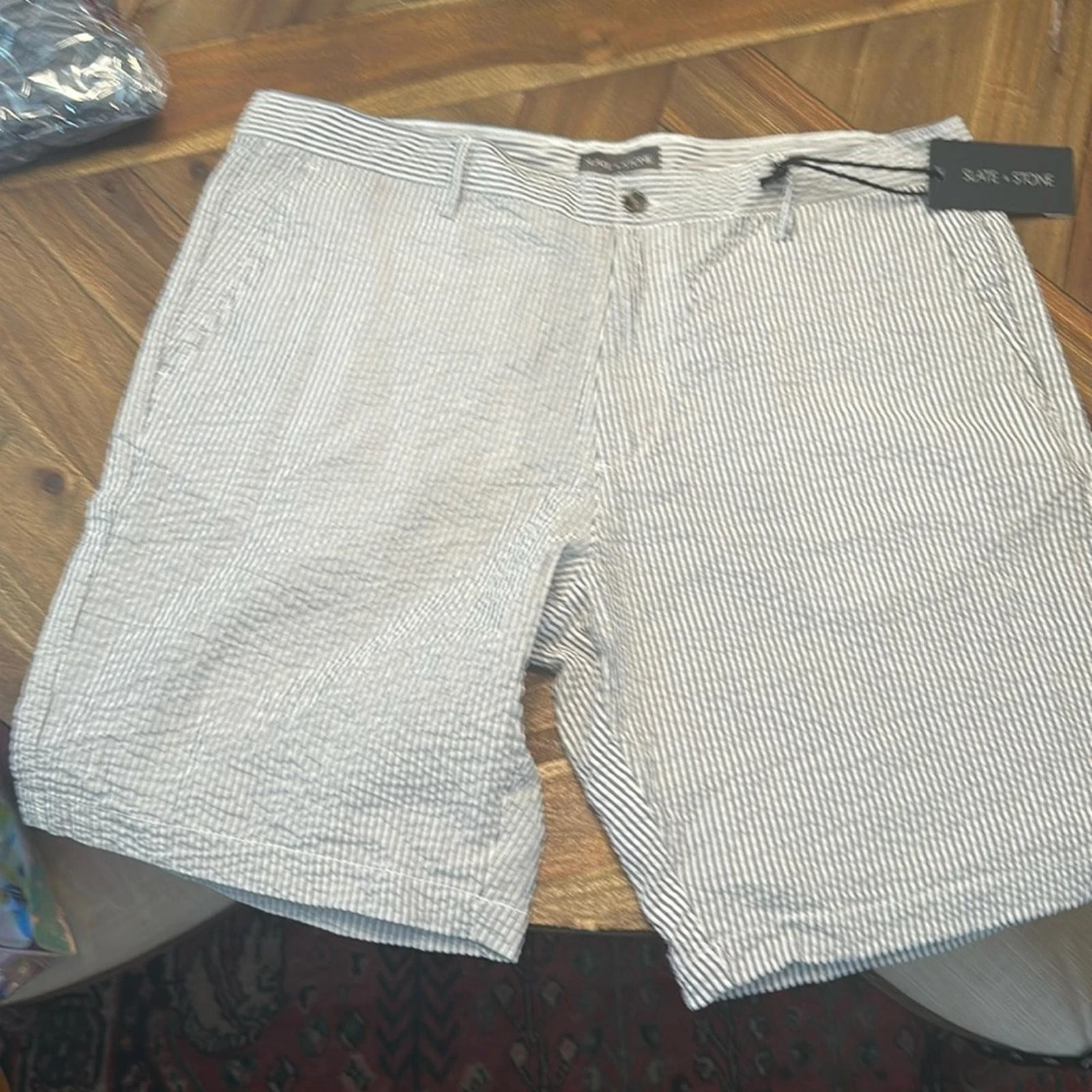 Slate & Stone Striped Cotton 9'' Seersucker Shorts White Navy Men's Size 38 NWT