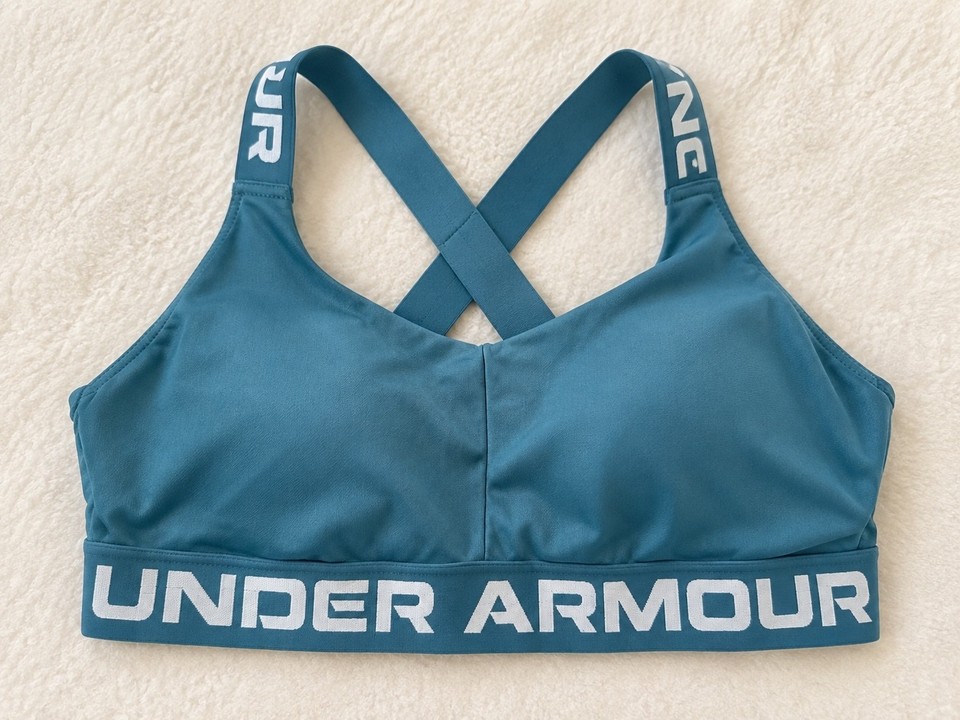 Under Armour Crossback Strappy Low Sports Bra Teal Blue Logo Band Size XL