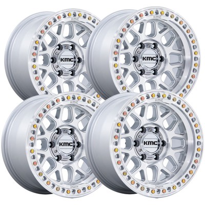 (Set of 4) KMC KM549 GRS 18x8.5 8x6.5'' +0mm Silver Wheels Rims 18'' Inch