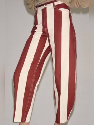 ZARA ZW COLLECTION HIGH WAIST STRIPED TAPERED JEANS US 6 6840/291/104