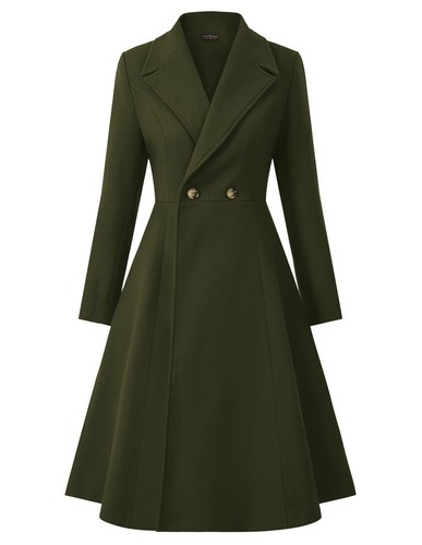 CURLBIUTY Women Long Winter Coat Notch Double-Breasted Lapel Jacket Outwear D...